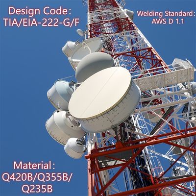Four Angle Telecom Tower Carbon Steel 35m LTE Network Rural Areas Wind Resistant