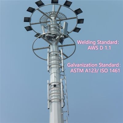 Monopole Tower Telecom Steel Structure Design Code TIA EIA 222 G F Wind Speed Up to 250 kmh Yield Strength 355 Mpa