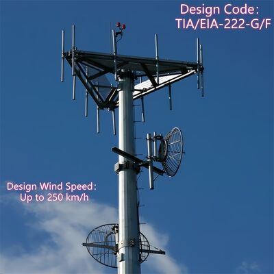 Monopole Tower Telecom Steel Structure Design Code TIA EIA 222 G F Wind Speed Up to 250 kmh Yield Strength 355 Mpa