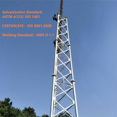 4G 5G 기지국 20m 30m 45m 60m Hot DIP 아연 도금 내풍 통신 마스트용 고정밀 3다리 관형 강철 격자 타워