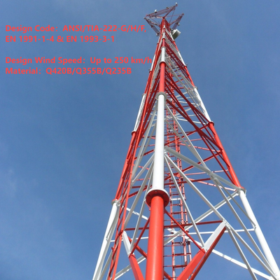 4G 5G 기지국 20m 30m 45m 60m Hot DIP 아연 도금 내풍 통신 마스트용 고정밀 3다리 관형 강철 격자 타워